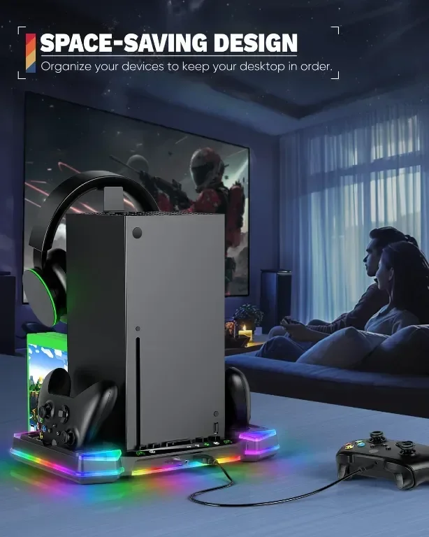 Стойка за зареждане и охлаждащи вентилатори за Xbox Series X, 11 RGB светлинни режима — снимка 6