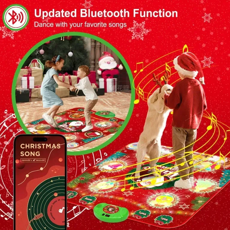Коледна подложка за танци за деца 4+ г., светеща с 6 LED клавиша и безжичен Bluetooth, акумулаторна — снимка 7