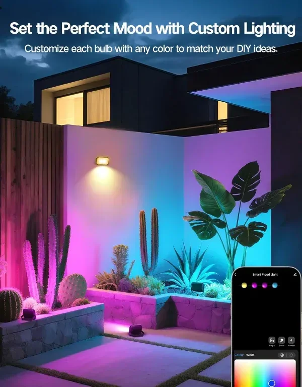 OUTON V2 Смарт външни LED прожектори RGBAICW, приложение и дистанционно, 4 броя, IP65 — снимка 5