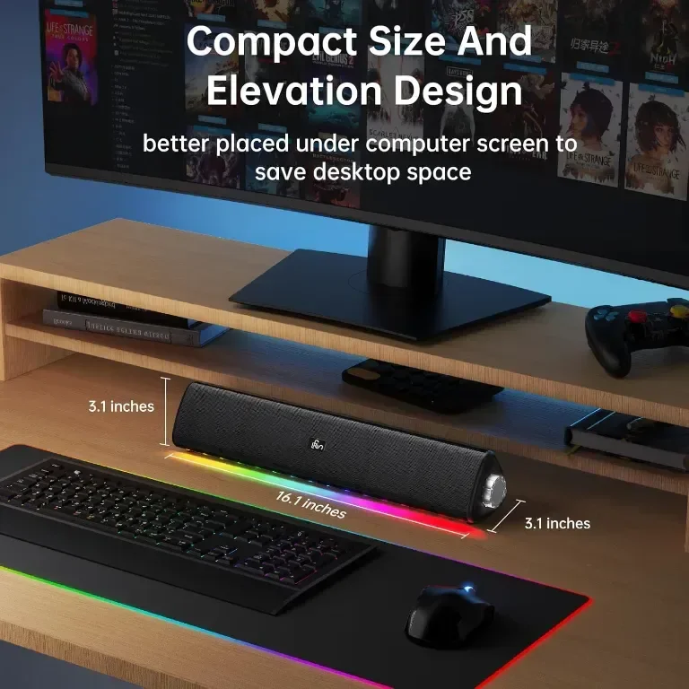 SOMEYOU Bluetooth високоговорител за компютър, 20 W стерео звук, 3,5 mm Aux-in — снимка 6