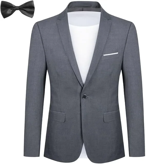 YFFUSHI мъжко елегантно сако Slim Fit с папионка и 1 копче, класически стил, XL