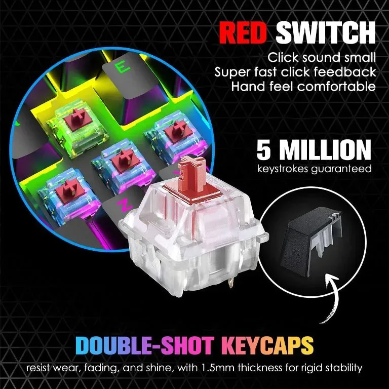 EWEADN MK26 UK Layout 60% игрална клавиатура, 22 RGB Chroma Backlit, 67 клавиша, USB кабелна — снимка 3