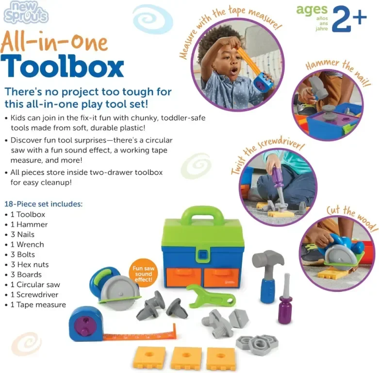 New Sprouts All-in-One Toolbox Комплект инструменти 18 ч. с кутия за носене, играчка за деца 2+ год. — снимка 4