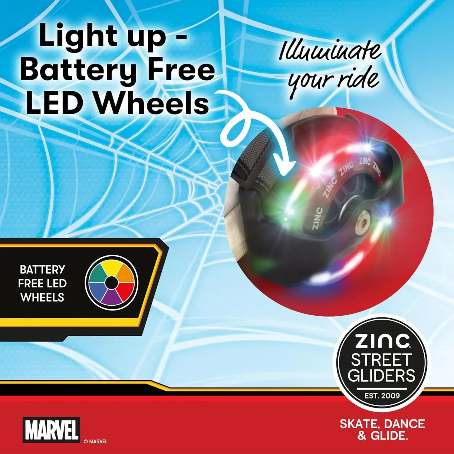 Zinc Street Gliders Marvel Spider-Man – светлинни плъзгащи обувки за лед/тротоар, 5+ години — снимка 6
