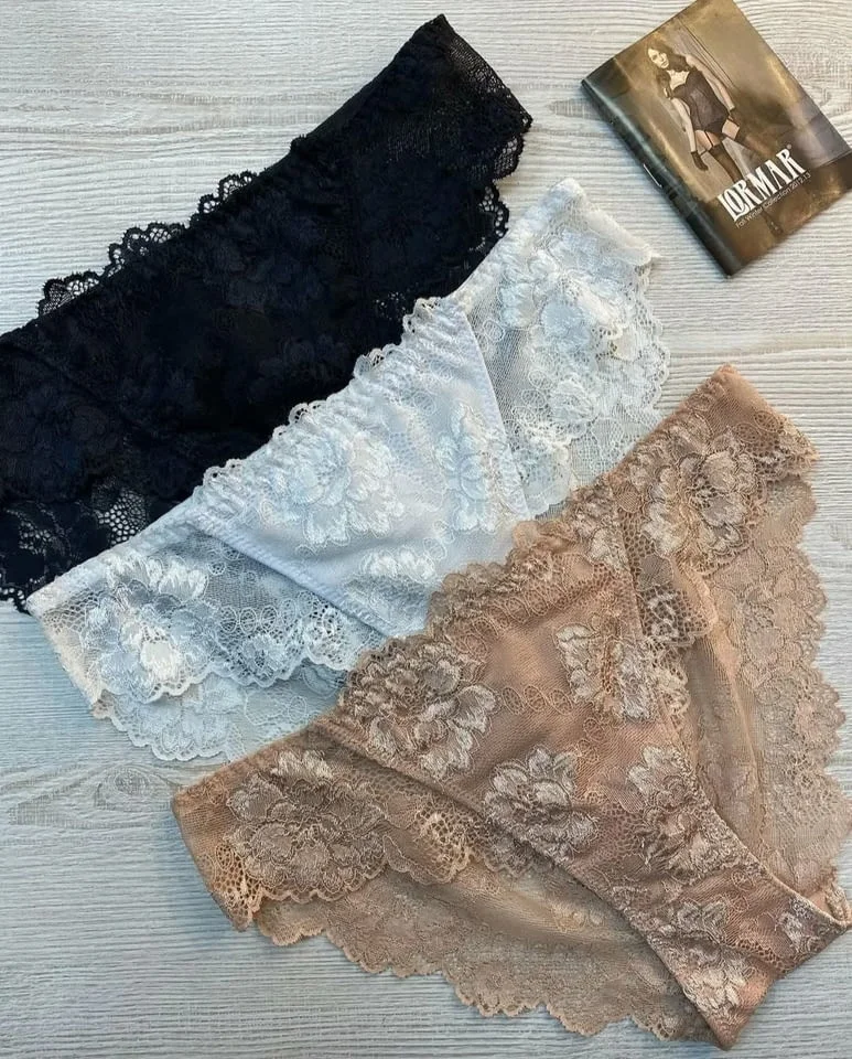 Lormar S, M, L, XL черни, телесни, бели женски дантелени бикини с нормална талия дамско бельо Лормар — снимка 4