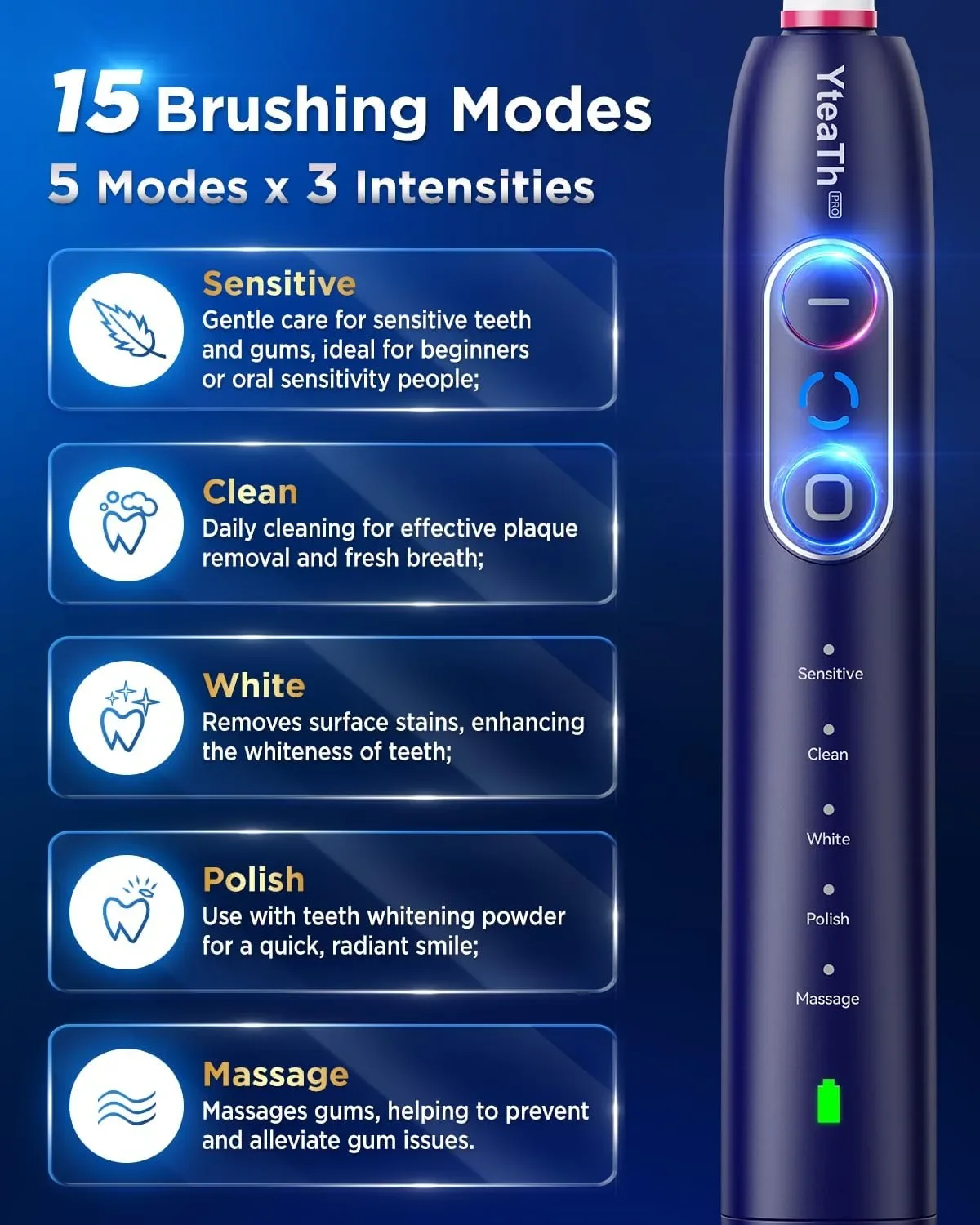 Електрическа въртяща се четка за зъби YteaTh Y10 Series с 8 сменяеми глави — снимка 3
