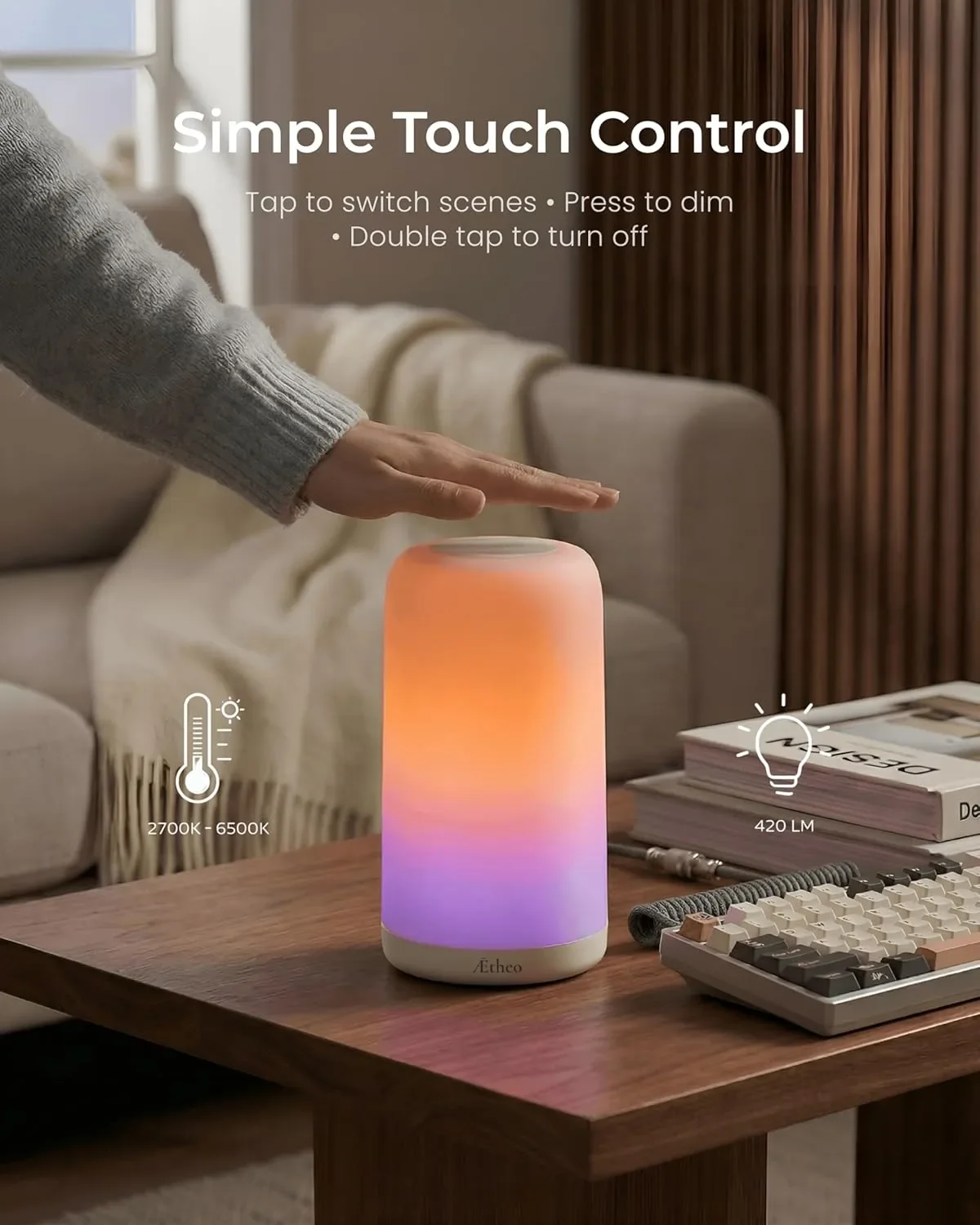 Aetheo Aura Смарт LED нощна лампа с RGB, Wi-Fi, Alexa и Google Home — снимка 5