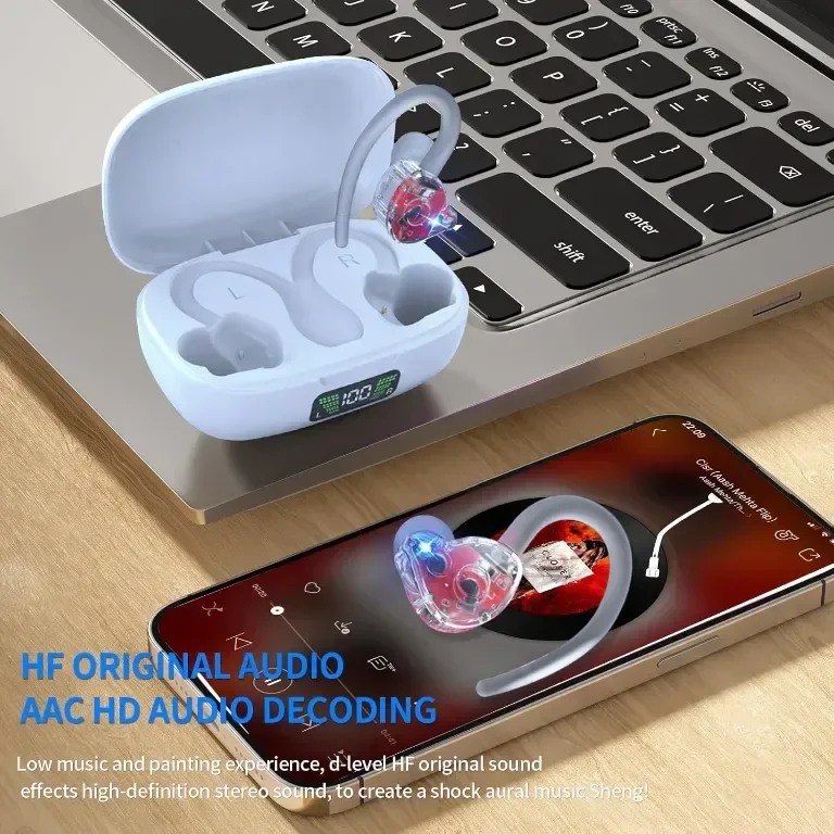 JISWK 2 пакета безжични слушалки в ушите, Bluetooth 5.3, 40 ч, кукички за уши — снимка 6