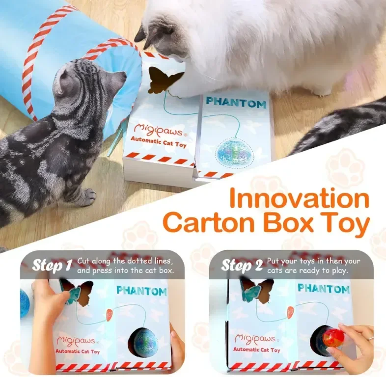 Migipaws Интерактивна играчка за котки, движеща се сянка, пеперудени пера, тунел, акумулаторна — снимка 5