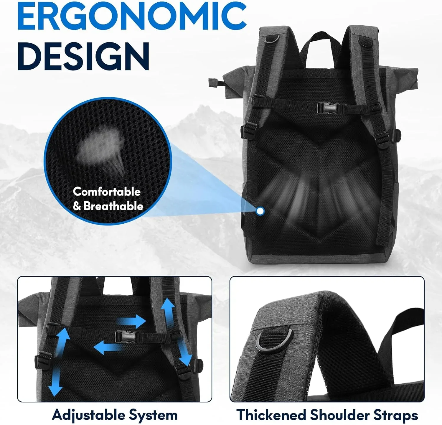 Раница Haimont Rolltop 20–30L, водоустойчива, с отделение за лаптоп, туристическа/ежедневна — снимка 3