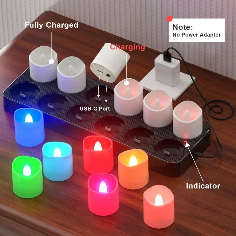 SoulBay 12бр. Акумулаторни LED чаени лампи,електрически свещи с дистанционно,таймер и зарядна основа — снимка 4
