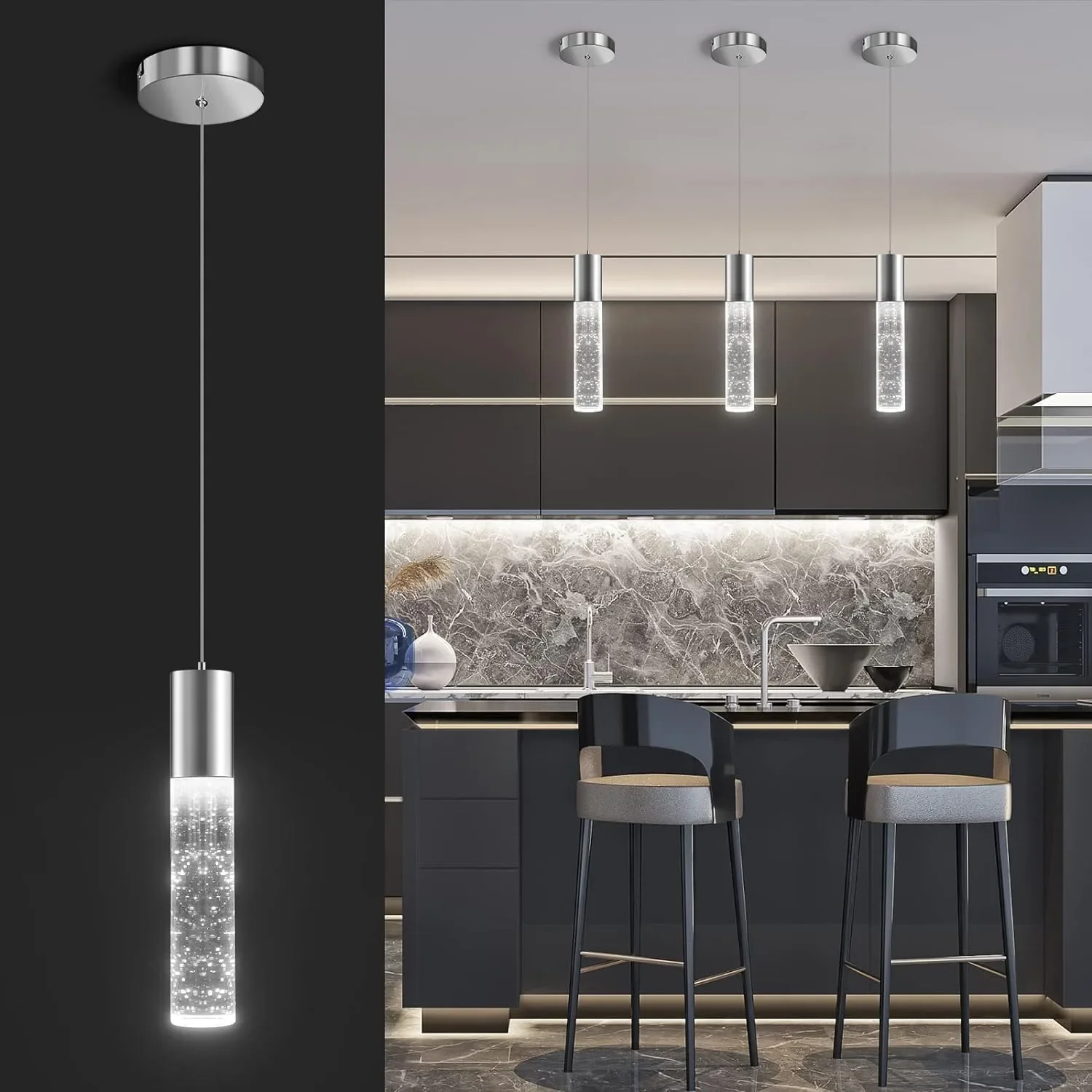 LED висяща лампа за трапезария/кухня с кристални ефекти и регулируема височина