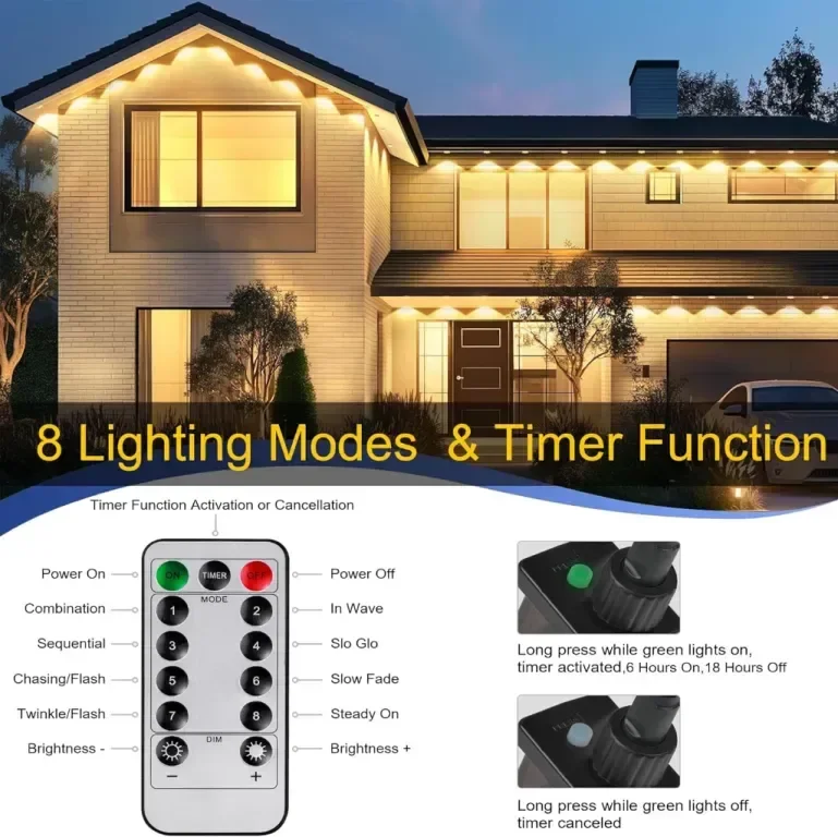 Коледни лампички Tacobey 15 м 36LED, дистанционно, 8 режима, таймер, водоустойчиви - топло бяло — снимка 3