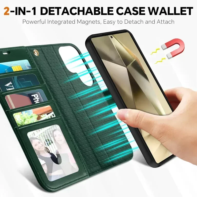 Калъф TUCCH Wallet за Galaxy S25 Ultra (6,9") 2025 5G, 2 в 1 отделящ се фолио калъф, каишка за китка — снимка 3