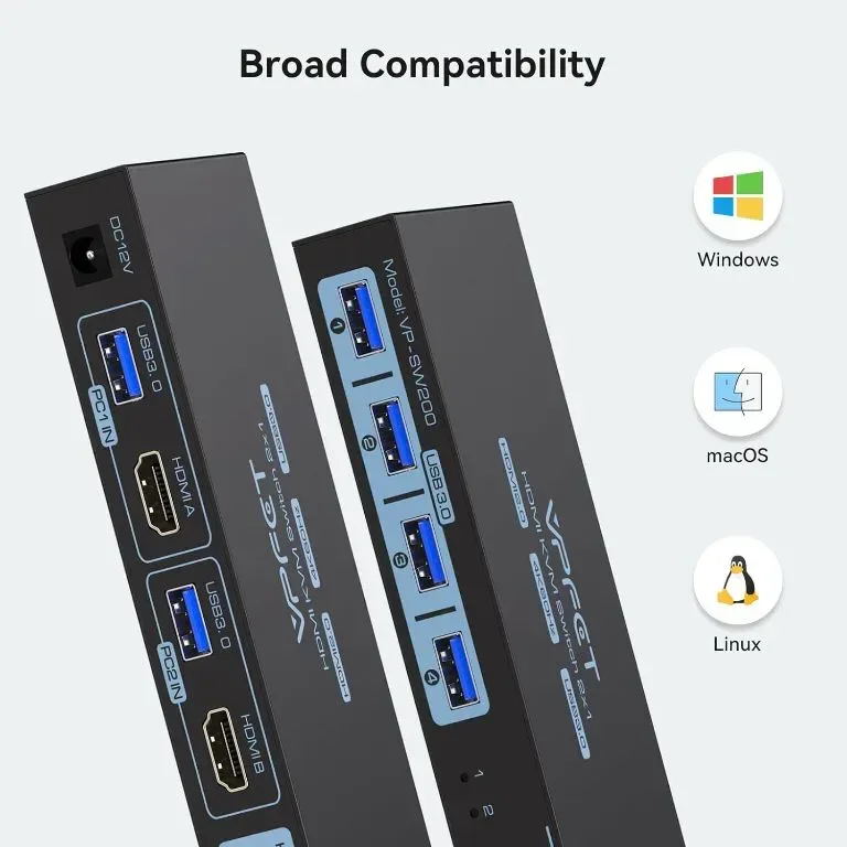 HDMI KVM превключвател 2 компютъра 1 монитор 4K@60Hz USB 3.0 и 4 USB 3.0 устройства — снимка 6