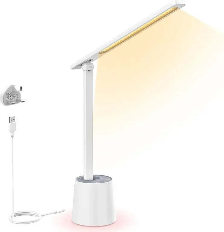 LONGTOO LED настолна лампа, димируема с 5 яркости и 5 цветови режима, 9 W, бяла