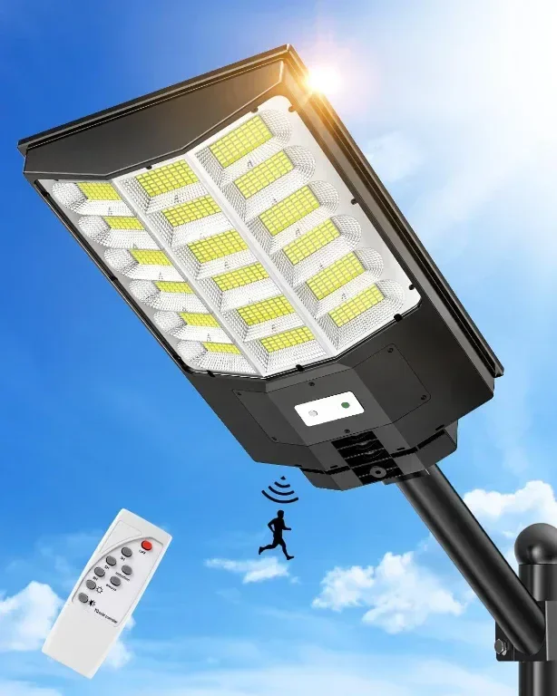 Worshow Соларна улична лампа 1000W, сензор за движение - 864LED 6500K, дистанционно, IP65