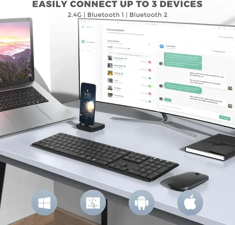 seenda Комплект акумулаторна безжична Bluetooth клавиатура и мишка, ултратънка — снимка 2