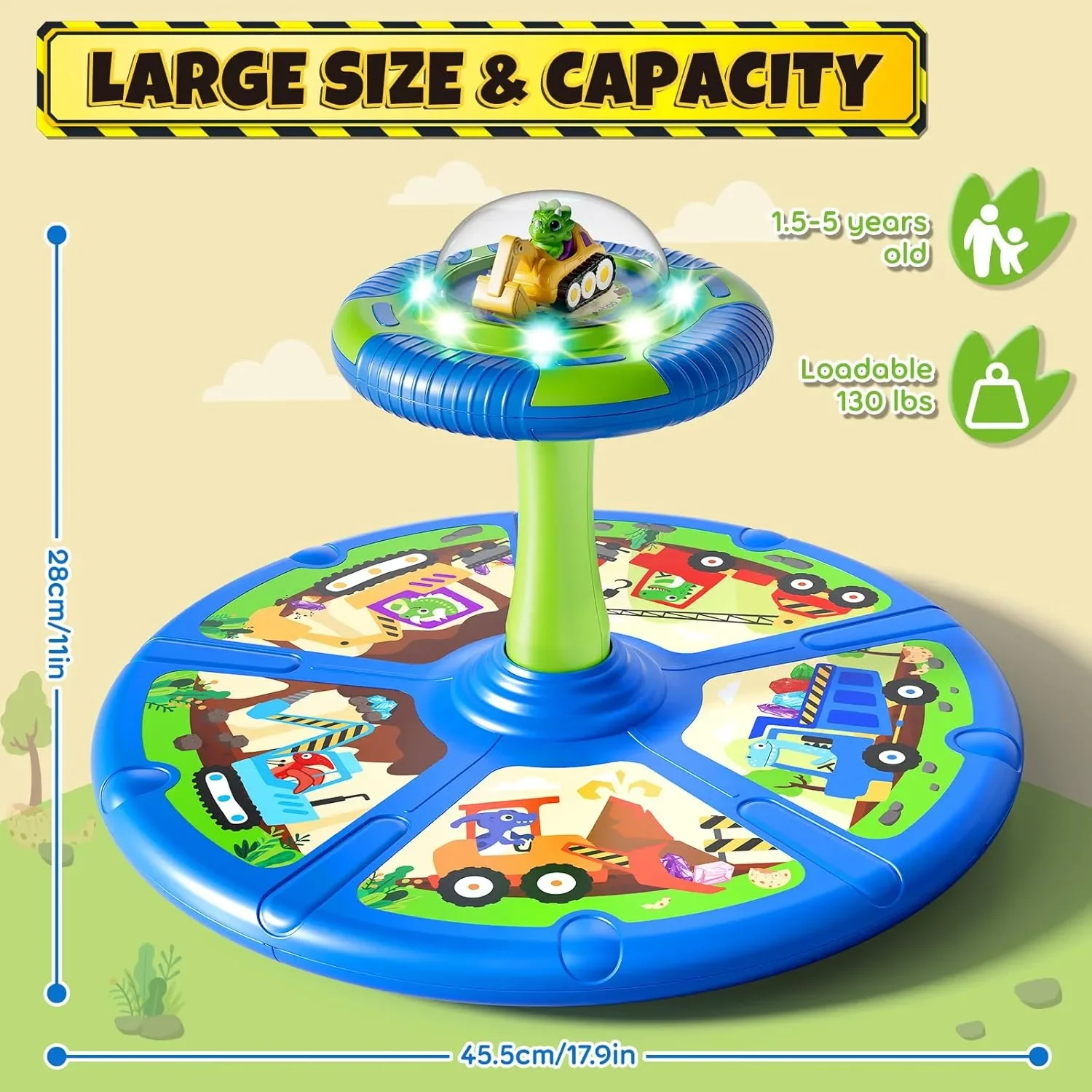 Lehoo Castle играчка за сядане и въртене с динозавърска тематика (360° Spin) със светлини — снимка 6