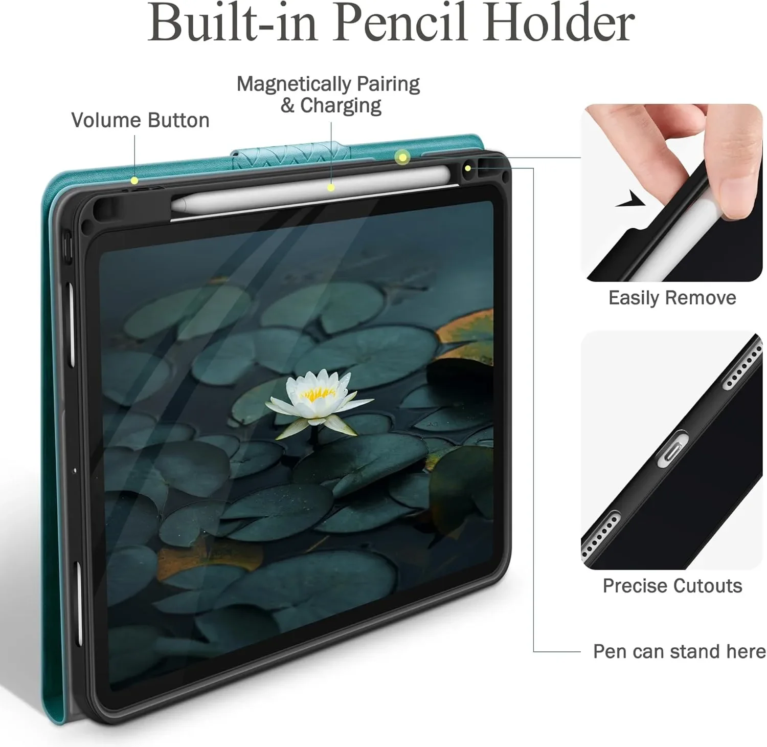 Калъф за iPad Pro 13 инча (M4) 2024 с поставка за Pencil Pro и молив, PU кожа, магнитно закопчаване и стойка — снимка 7
