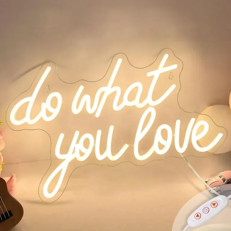 Неонов светлинен надпис Do What You Love за декорация, USB захранване, димируем, топло бяло