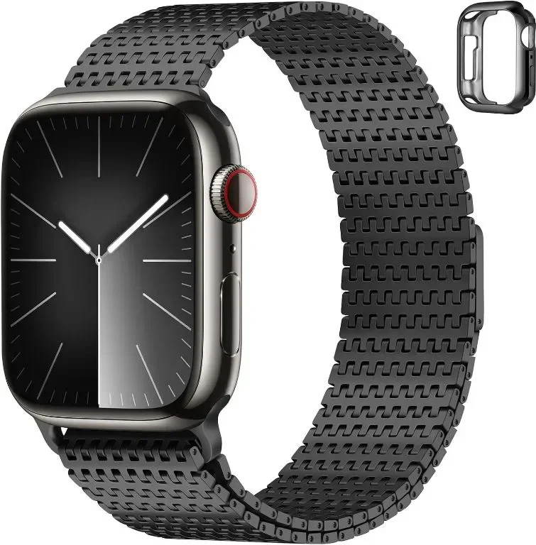 Anlinser Магнитна метална каишка за смарт часовник Apple Watch, 45 мм/44 мм/42 мм, черна