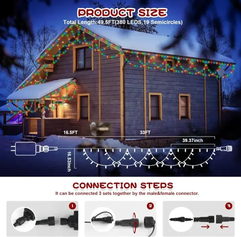 Външни коледни феерични лампички CORST, 10 метра 380LED — снимка 4