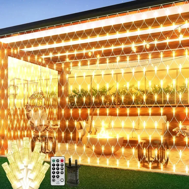 THKFUL Коледни мрежести светлини за открито,3 X 2 м,200LED, Студено бяло