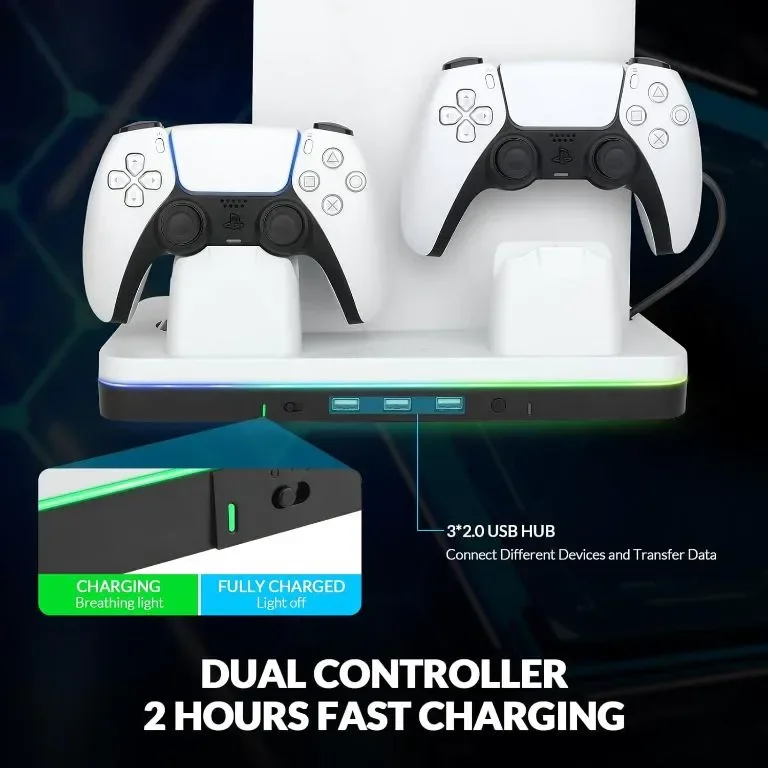reiie многофункционална охлаждаща стойка PS5 Slim, за два контролера, RGB и вентилатор — снимка 5