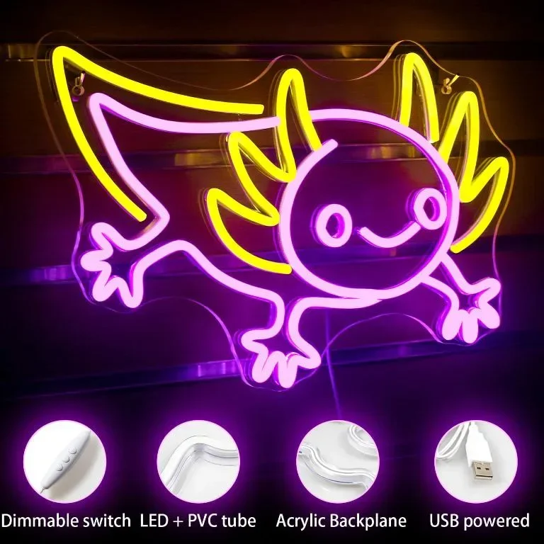 LUCUNSTAR LED неонов знак Salamander, захранван от USB, лилава LED неонова табела — снимка 3