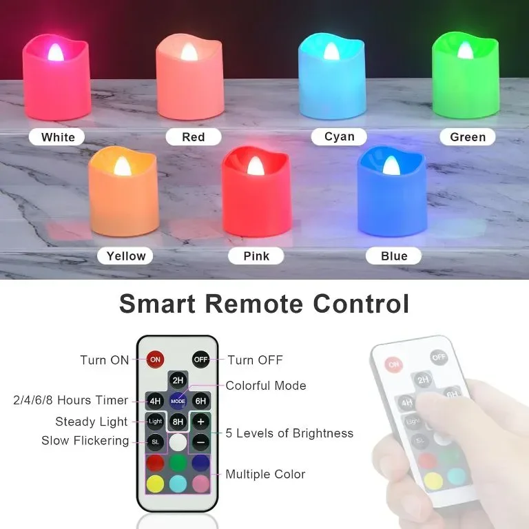 SoulBay 12бр. Акумулаторни LED чаени лампи,електрически свещи с дистанционно,таймер и зарядна основа — снимка 3