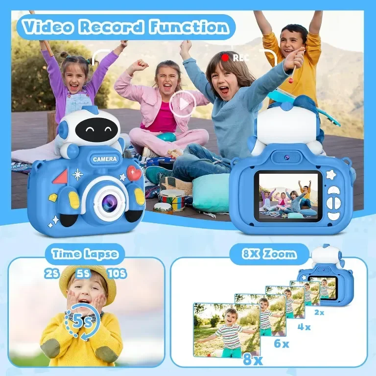Детска камера GREENKINDER, 2,0 инча, 1080P HD с 32GB карта, за деца на възраст 3-12 години, синя — снимка 4