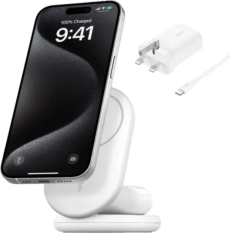 Зарядно устройство Belkin BoostCharge MagSafe, магнитна сгъваема стойка за безжично зареждане 15 W