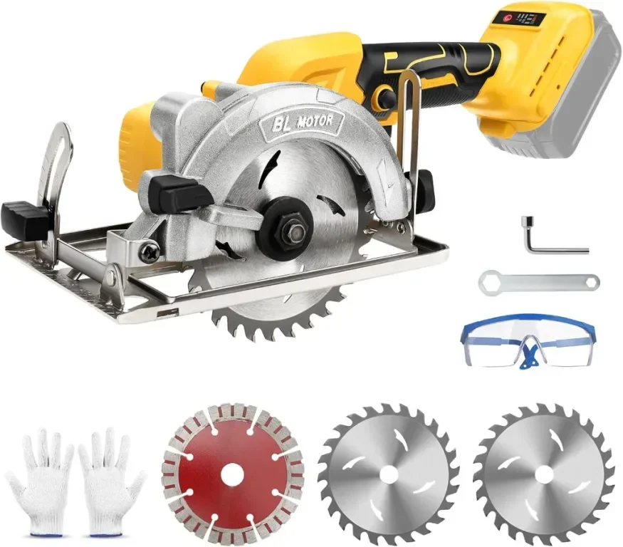 12,5 см Акумулаторен циркуляр, съвместим с батерия Dewalt 20V, 3 диска, 9500 об/мин - без батерия