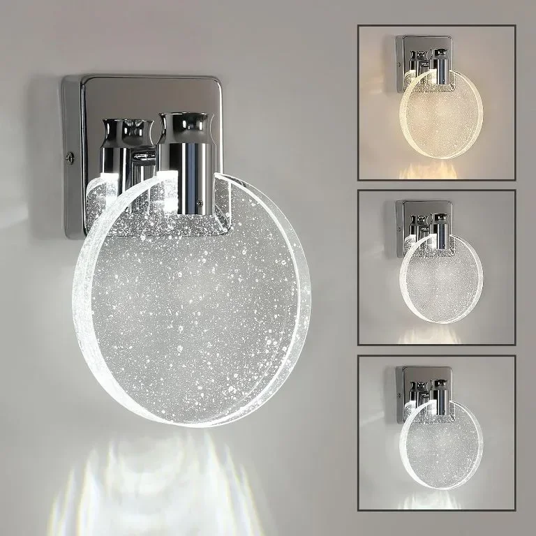 Comely LED стенна лампа, кръгла сребърна акрилна, 3000K/4500K/6500K — снимка 3