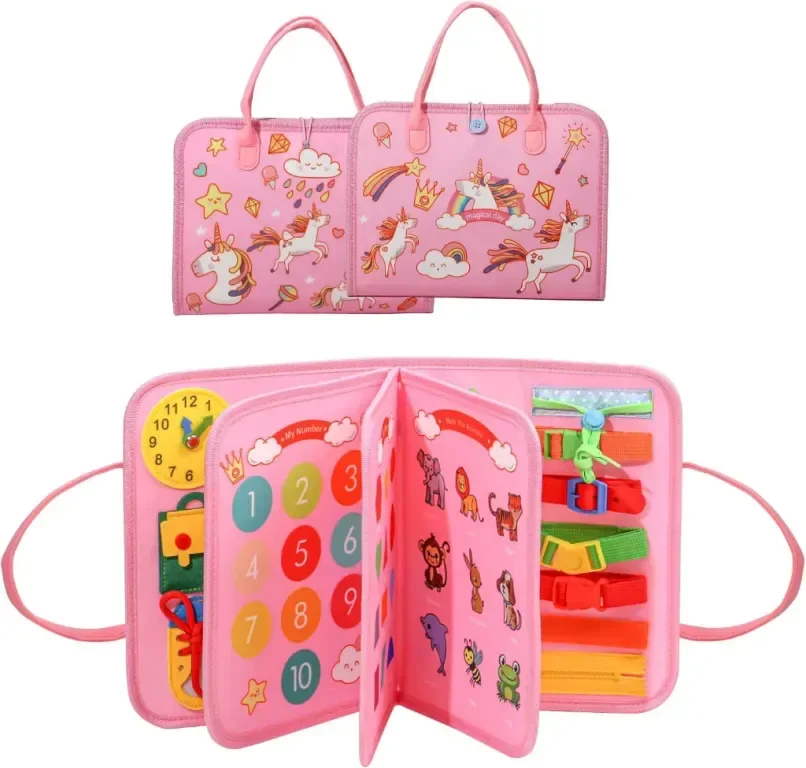 EVERGD Busy Board Montessori Универсална 7 в 1 образователна дъска, (еднорог, 3 слоя) — снимка 2