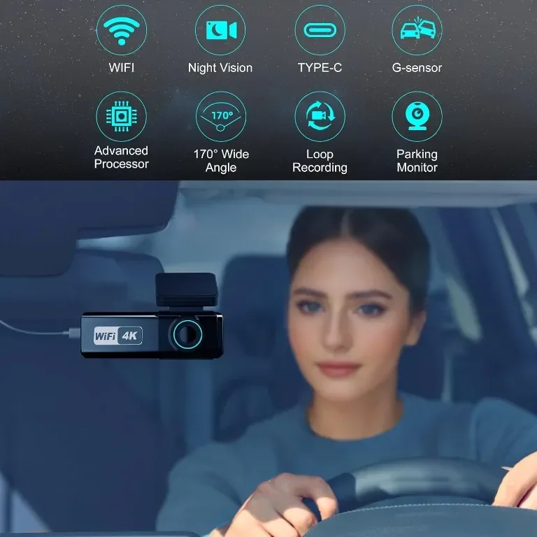 Камера за автомобил отпред и отзад, 4K + 1080P двойна камера, карта 64GB, 5GHz WiFi — снимка 3