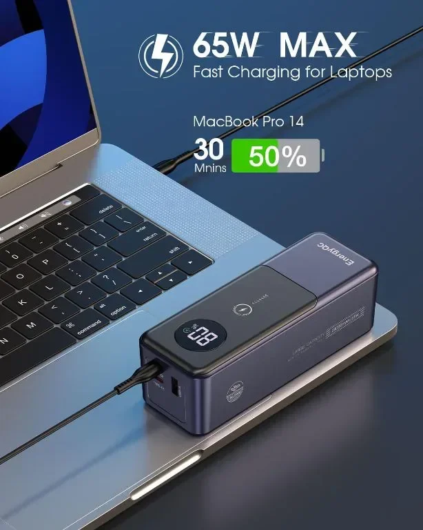 EnergyQC Power Bank 24000 mAh, преносимо зарядно устройство 65W бързо зареждане с USB-C вход и изход — снимка 2