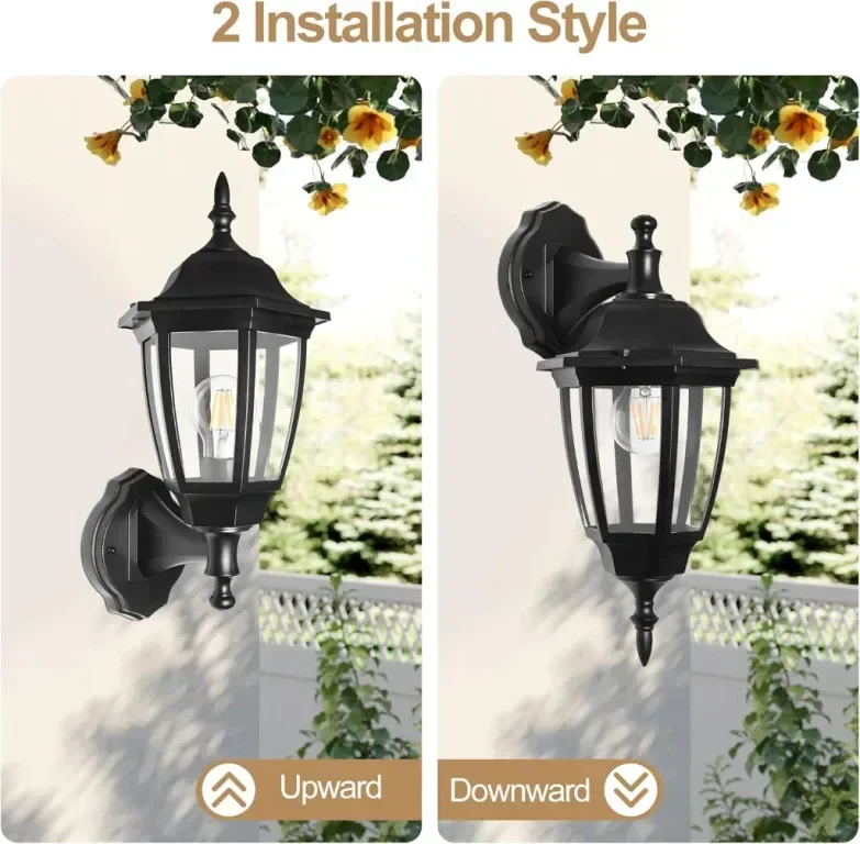 FUDESY Външна модерна стенна лампа, IP44, Max 60W E27, черна — снимка 6