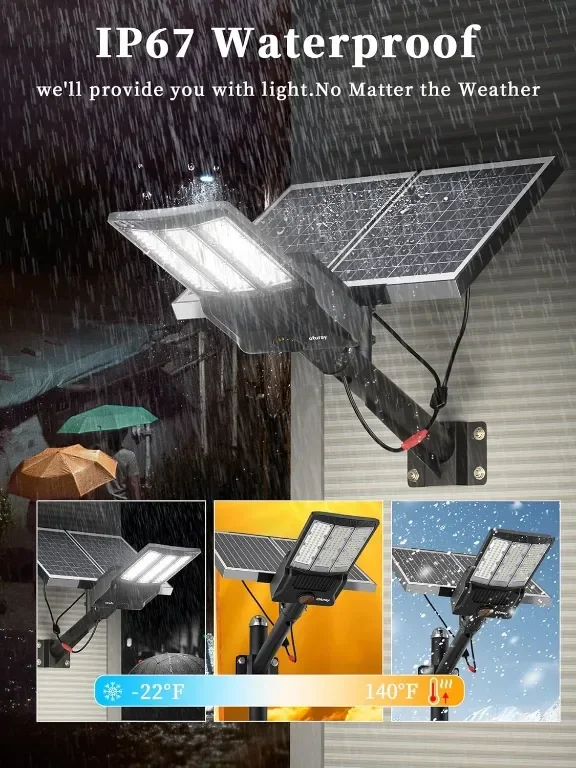 Ofuray Of-10000W соларна улична лампа с дистанционно, 6500К, IP67 — снимка 5