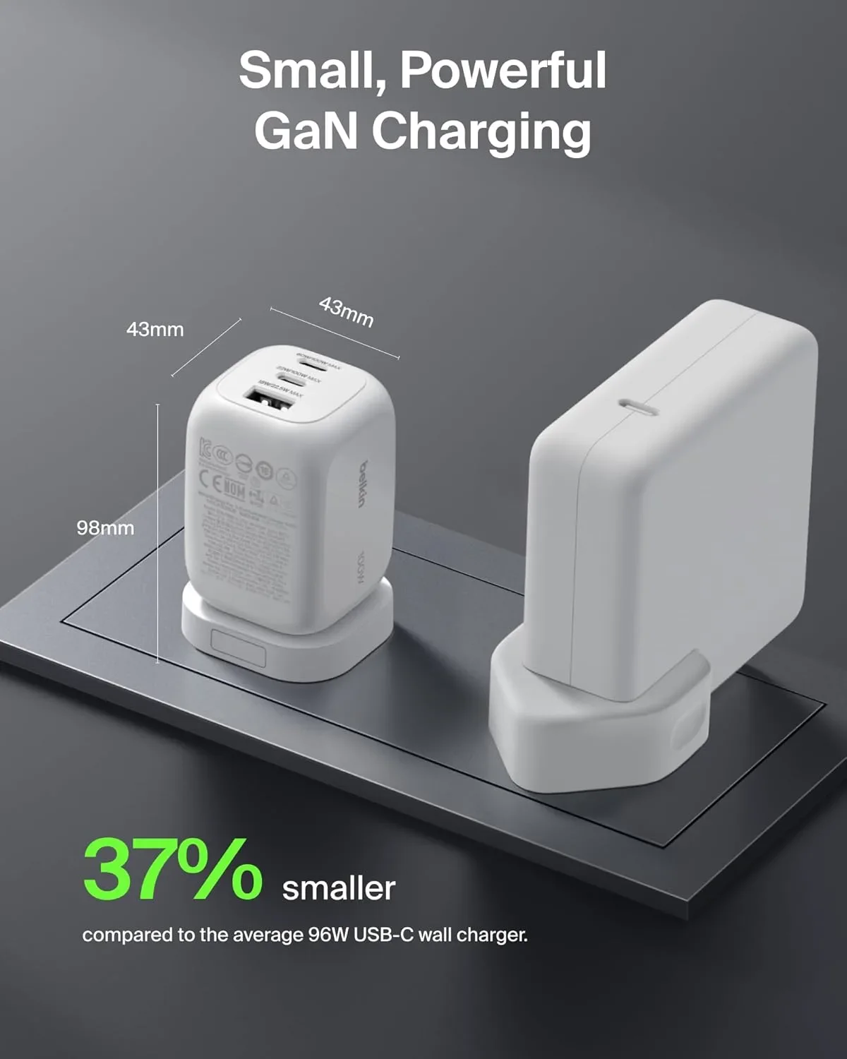 Belkin 100W GaN зарядно с 2x USB-C и 1x USB-A (3 порта) — снимка 4