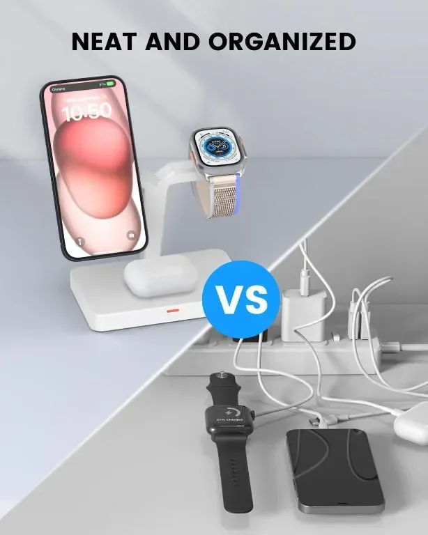 JoyGeek 3-в-1 безжична магнитна зарядна станция за iPhone 15/14/13/12, Apple Watch, Air Pods Pro — снимка 6