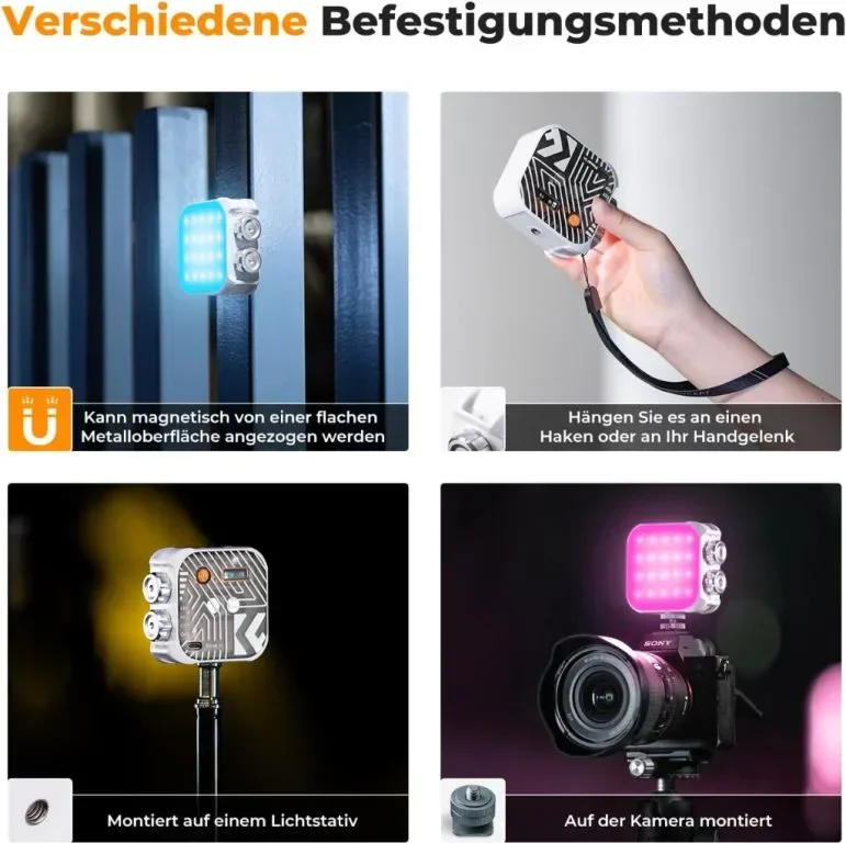 K&F Concept RGB Video Light, 360° пълноцветен преносим с 21 светлинни ефекта, 2500K-9900K CRI 96+ — снимка 7