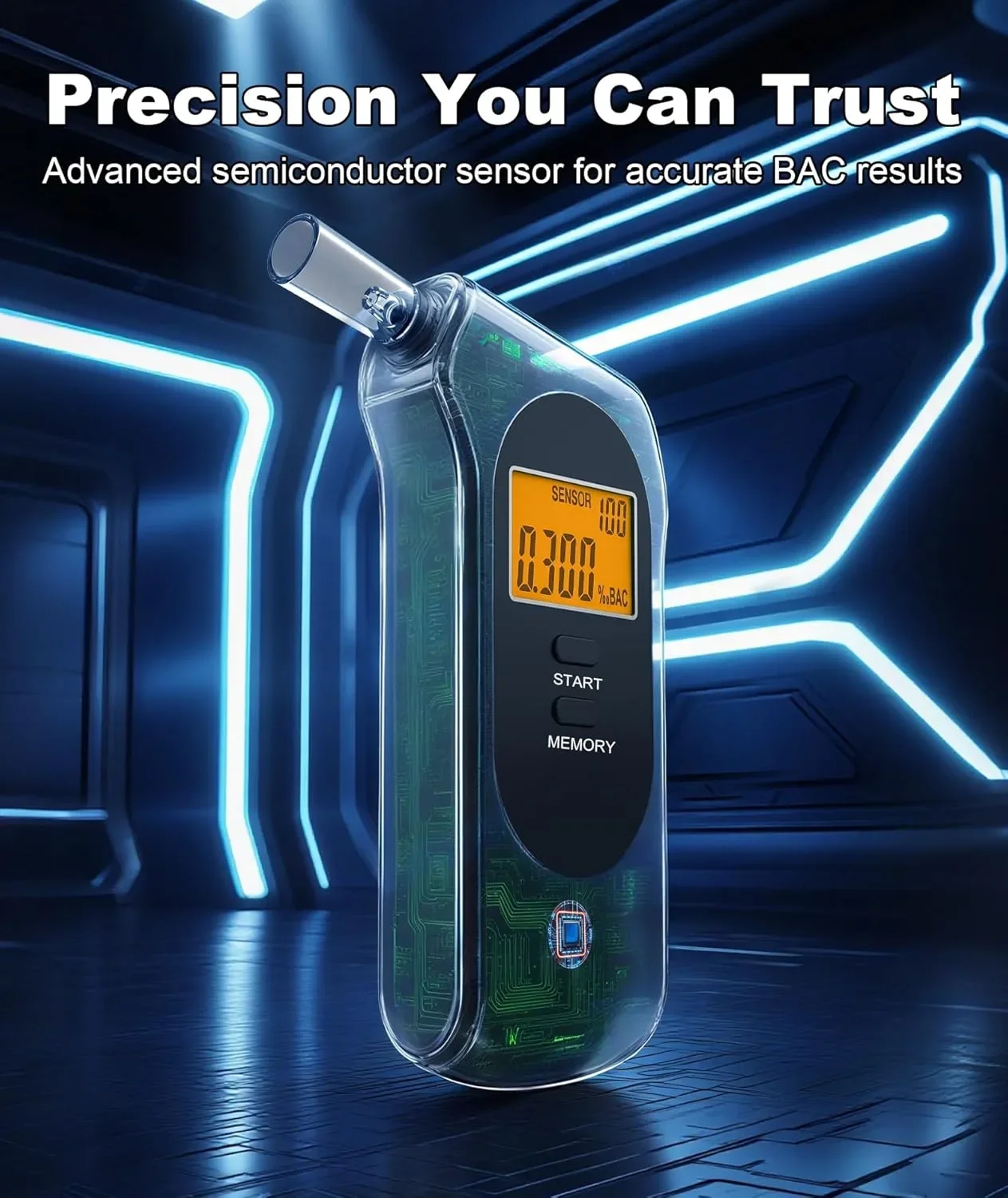 Powplur преносим алкохолен тестер (breathalyzer) с LCD дисплей и 5 мундщука — снимка 2