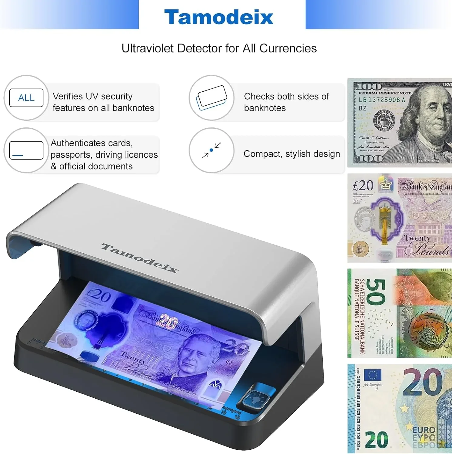 UV детектор за банкноти Tamodeix 116 (проверка на валута и документи) — снимка 3