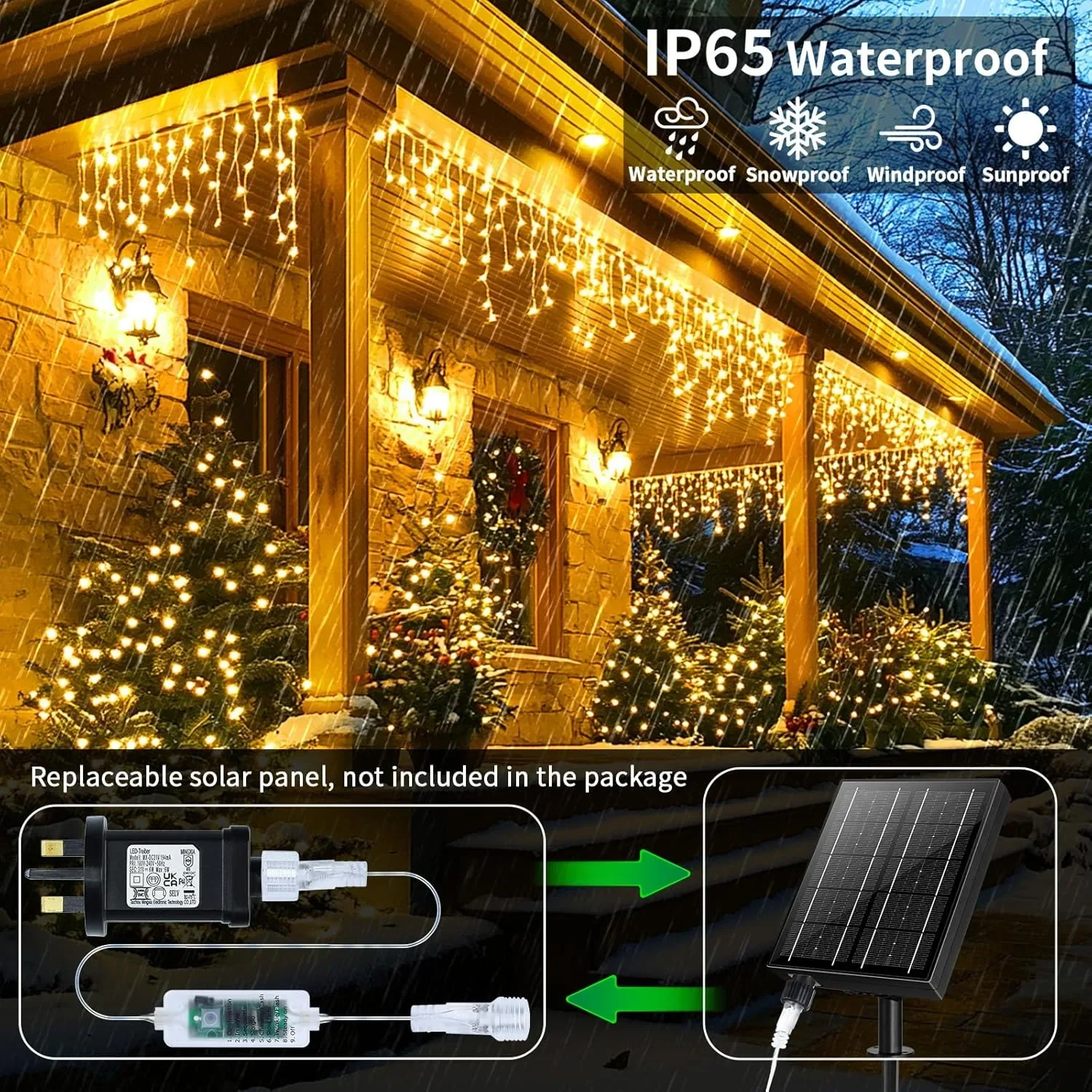 Коледни LED „ледуни“/LED curtain светлини 25M+5M, 800 LED, 8 режима, таймер и дистанционно — снимка 3
