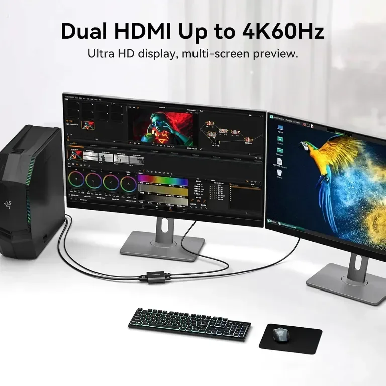 DGYBDFC 4K60Hz Displayport към двоен HDMI адаптер, DP 1.4 към 2х HDMI 2.0 — снимка 3