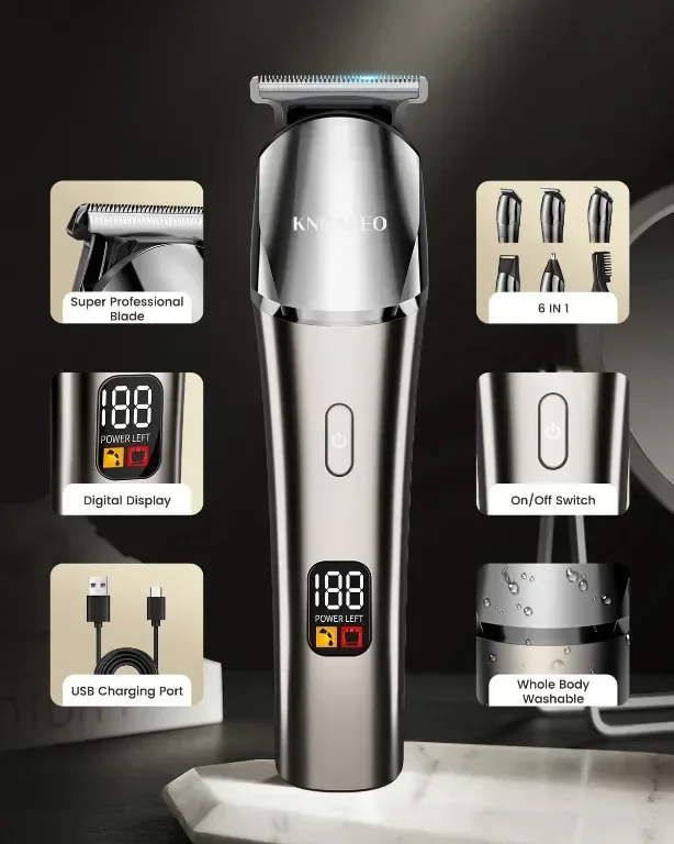 KNCANEO Машинка за подстригване за мъже, 11 в 1 с USB тип C, акумулаторна — снимка 2