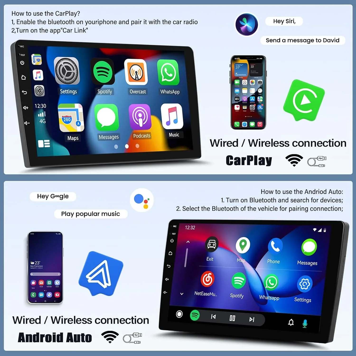 Android 13 автомобилно мултимедия/стерео 7 инча с CarPlay/Android Auto за джип (Epica 2006–2011) — снимка 3