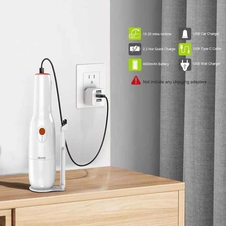 absob Безжична ръчна прахосмукачка за кола, USB акумулаторна мощна преносима лека мини （AB108WH） — снимка 3